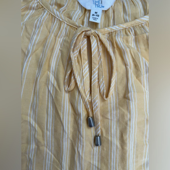 Time and True Yellow & White Striped Top with Tie Detail & Bell Sleeves Size Med - Picture 5 of 8